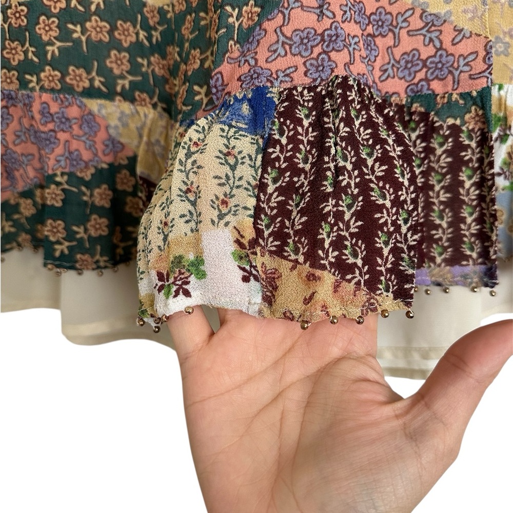 Anthropologie Floreat Floral Beaded Patchwork Peasant Blouse Size XS - Picture 7 of 8